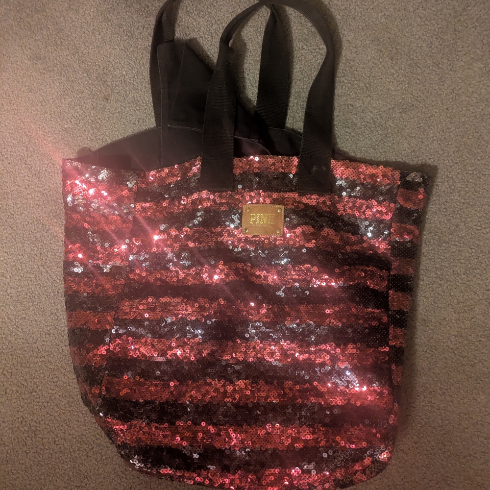 PINK Victoria's Secret Pink and Black Sequin Tote